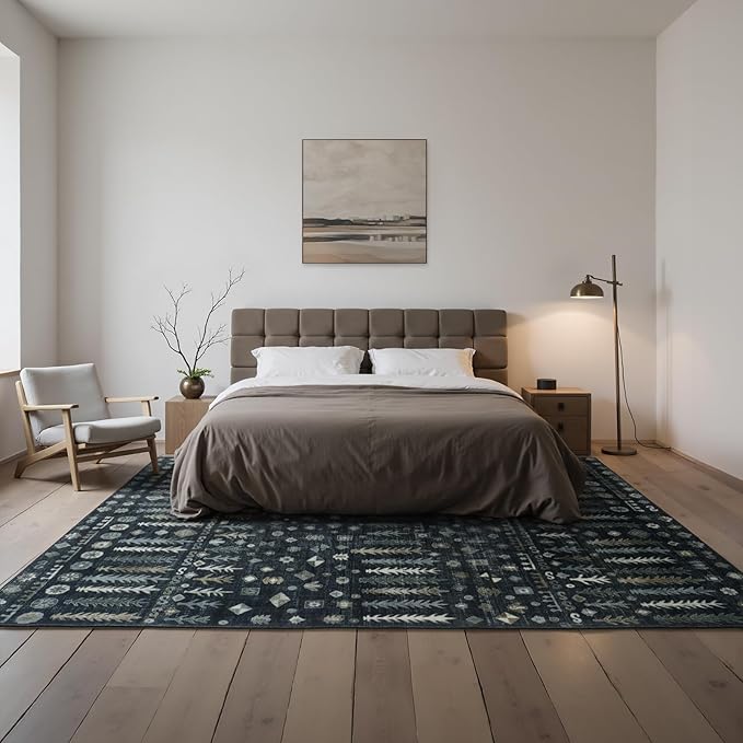 Washable Rugs 8x10 Area Rugs for Living Room,Bedroom,Dining Room- Soft Low Pile Stain-Resistant Carpet with Non-Slip Rubber Backing,Vintage Large Area Rug for Nursery Home Office Decor