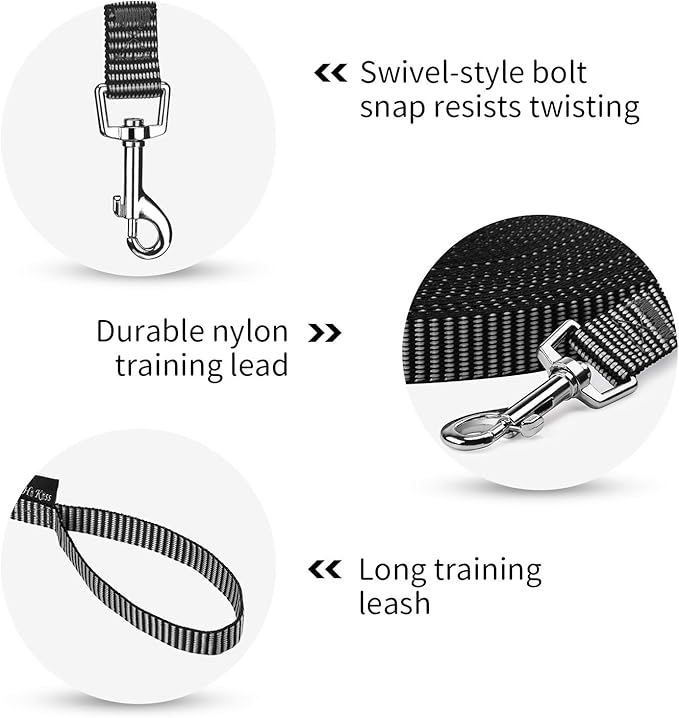 Hi Kiss Dog/Puppy Obedience Recall Training Agility Lead - 15ft 20ft 30ft 50ft 100ft Training Leash - Great for Training, Play, Camping, or Backyard(15ft,Black_White)