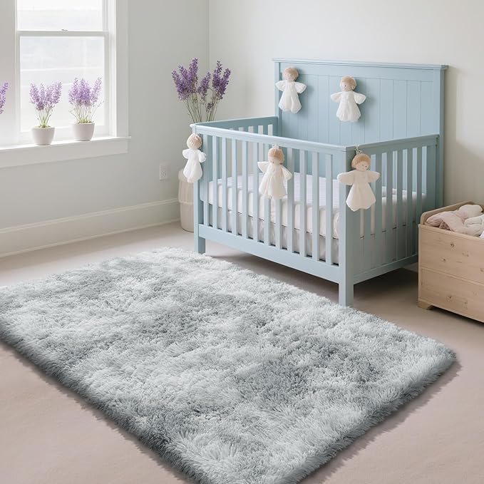 Fluffy Rug Shaggy Area Rug, Mottling Grey 3x5 Area Rugs for Bedroom, Small Bedside Rug, Soft Fluffy Shaggy Entryway Throw Rugs for Living Room Bedroom Kids Room Home Decor