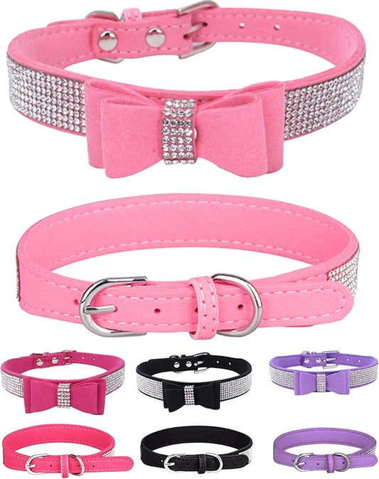 Bling Dog Collar for Small Medium Large Dogs, Crown Rhinestone Dog Collars for Girl and boy Dog, Diamond Puppy Collars, Adjustable Leather Suede SOFE Cat Collar (S(10.6"-13"/27CM-33CM), Pink3)