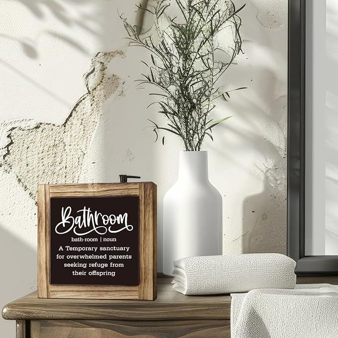 Rustic Wooden Tabletop Funny Bathroom Definition Sign - Kids & Farmhouse Washroom Toilet Decor
