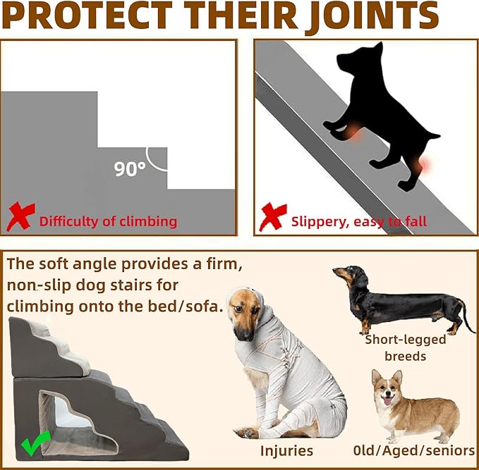 7-Step Dog Stairs for 36 Inch High Beds Small Dogs, Pet Ramp Stairs 20-42 Inch Couch Bed, Non-Slip Balanced Stairs 75lbs for Small Old Large Dogs Cats to Get on Bed