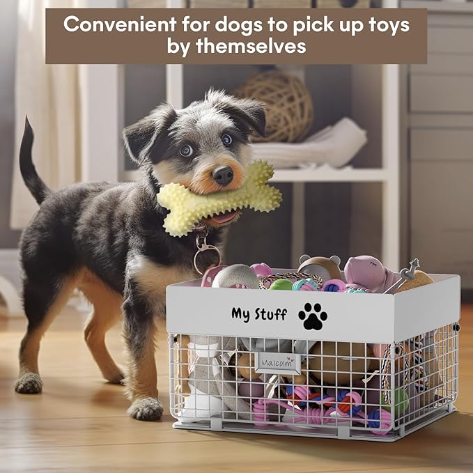 Dog Toy Box- Metal Large Dog Toy basket for Small Dog - Dog Toy Storage Bin for Pet - Personalized Large Dog Toy Basket for Puppy and Pet- Dog Toy Organizer Holder Boxes for Living Room