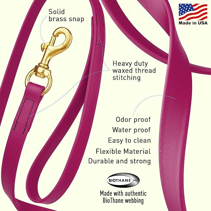 Viper Biothane K9 Working Dog Leash Waterproof Lead for Tracking Training Schutzhund Odor-Proof Long Line with Solid Brass Snap for Puppy Medium and Large Dogs, 20ft Magenta Pink