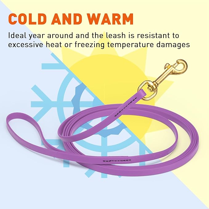 Viper Biothane K9 Working Dog Leash Waterproof Lead for Tracking Training Schutzhund Odor-Proof Long Line with Solid Brass Snap for Puppy Medium and Large Dogs, 15ft Amethyst Purple