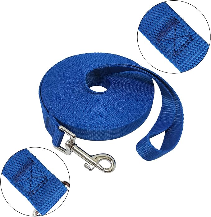 Nylon Training Dog Leash for Small Medium Large Dogs, 15ft 20ft 30ft 50ft Long Leash Dog/Puppy Lead for Obedience Recall Training, Camping (1" x 50ft, Blue)