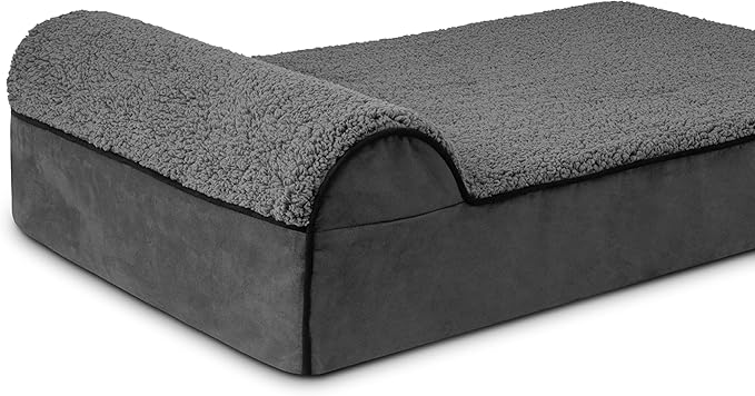 The Dog’s Bed Orthopedic Memory Foam Dog Bed with Headrest, Plush Fabric, Grey Plush, L, 6-Inch