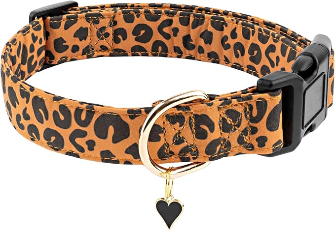 Faygarsle Brown Leopard Print Dog Collar for Small, Medium, Large Boys Girls Dogs M