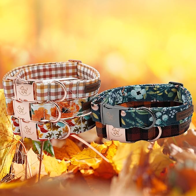 Elegant little tail Dog Collar, Floral Pet Collar Durable Darkblue Flower Dog Collars Male or Female Holiday Pet Gift Adjustable Dog Collar for Large Dogs