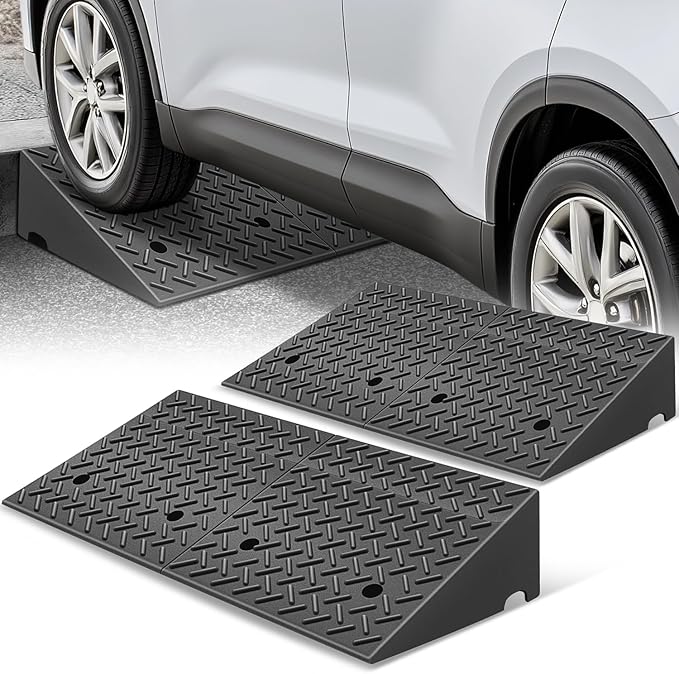 Auto Dynasty Rubber Curb Ramps, 7.9" Lift Height Curbside Driveway Ramp, 4410 LBS/2T Capacity Sidewalk Curb Ramp for Cars Trucks Bikes Motorcycles Wheelchairs, 2 Pack