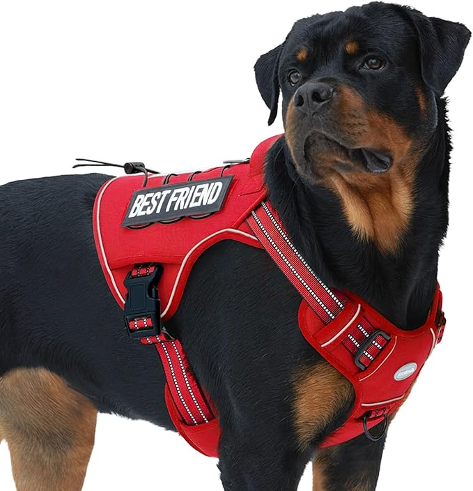 AUROTH Tactical Dog Harness for Large Dogs No Pull Adjustable Pet Harness Reflective K9 Working Training Easy Control Pet Vest Military Service Dog Harnesses Red XL