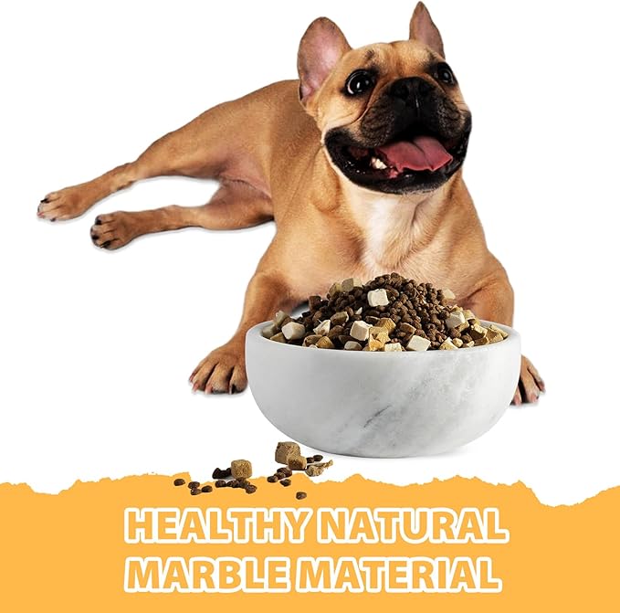 White Dog Bowl, Marble Dog Food Bowl, Non-Slip Stone Dogs Water Bowl Large, Non-Tipping Heavy Duty Pet Bowl for Large Dogs, African Natural Marble, Holds 4.6Cups(7.5lbs)