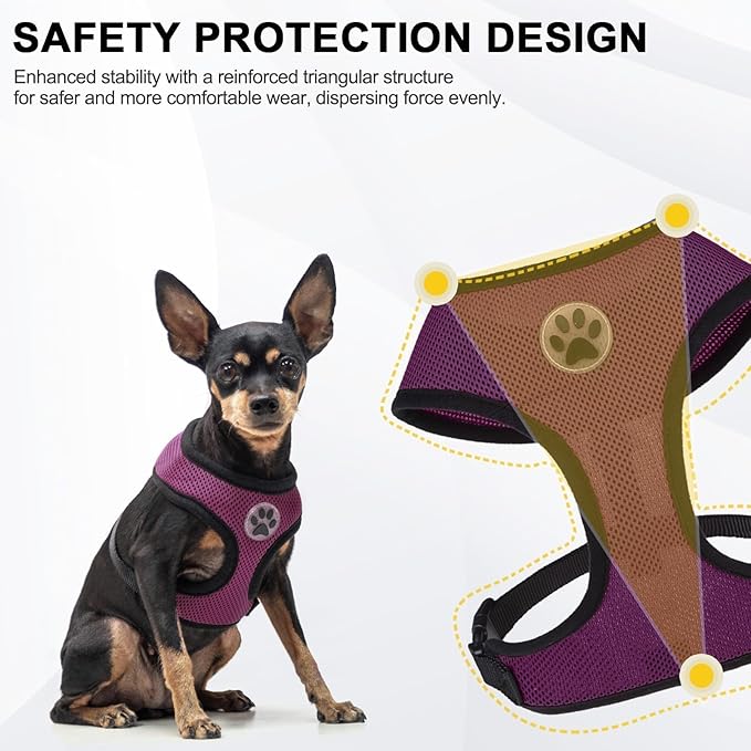 BINGPET No Pull Dog Harness for Small Dog,Soft Adjustable No Choke Escape Proof Pet Harness Vest,Fully Adjustable Harness,Breathable Mesh Puppy Cat Harnesses,Purple,S