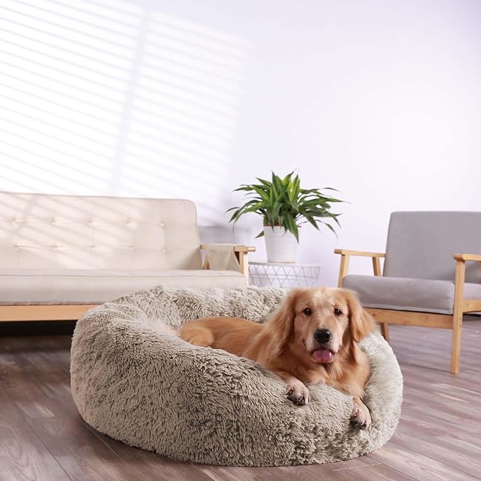 HACHIKITTY Calming Donut Cuddler Dog Bed, Indoor Puppy Beds for Large Dogs, XLarge 36''