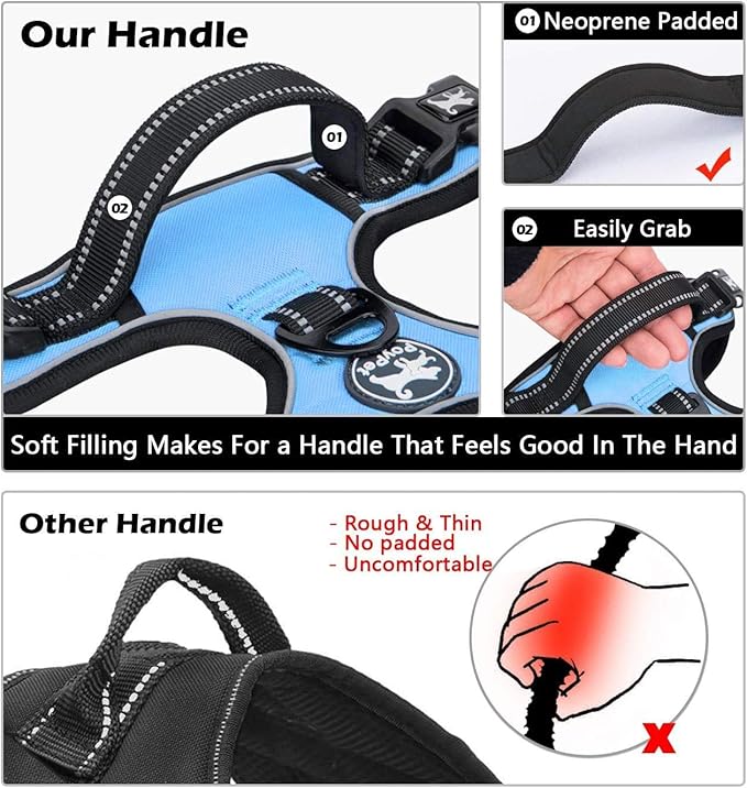 PoyPet No Pull Dog Harness, No Choke Front Lead Dog Reflective Harness, Adjustable Soft Padded Pet Vest with Easy Control Handle for Small to Large Dogs(Light Blue,XS)