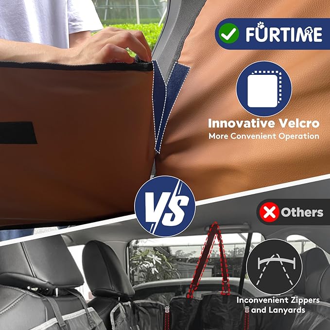 FURTIME XL Back Seat Extender for Dogs, Hard Bottom Dog Car Seat Cover for Truck Back Seat, Upgraded PU Leather Waterproof Anti-Scratch, Large Space Back Seat Cover for Full Size Truck SUV, Brown