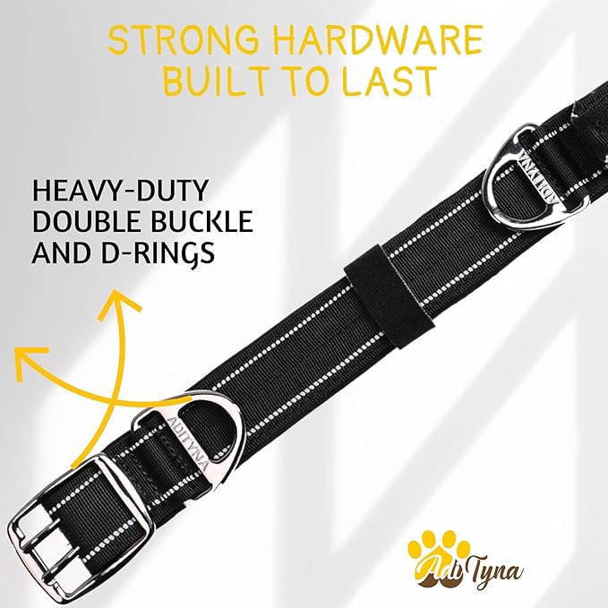 ADITYNA Heavy Duty Dog Collar for Medium Dogs - Reflective Black Collar with Handle for Training, and Walking - Wide, Thick, Tactical, Soft Neoprene Padded