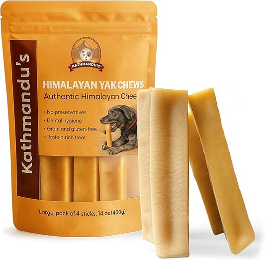 KATHMANDU'S Authentic 100% Natural Himalayan Yak Cheese Dog Chews – Large (Pack of 4) | High Protein, Delicious & Long-Lasting Dog Treats for Aggressive Chewers | Odor & Gluten Free Chews