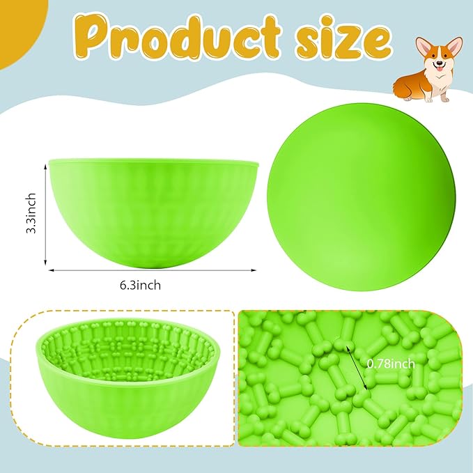 Patelai 2 Pcs Dog Enrichment Lick Bowls Silicone Freeze Bowls Interactive Cat Licking Mats Slow Feeders for Pet Oral Health Boredom Anxiety Relief, Wobble or Stay Put (Orange, Green,Bone)