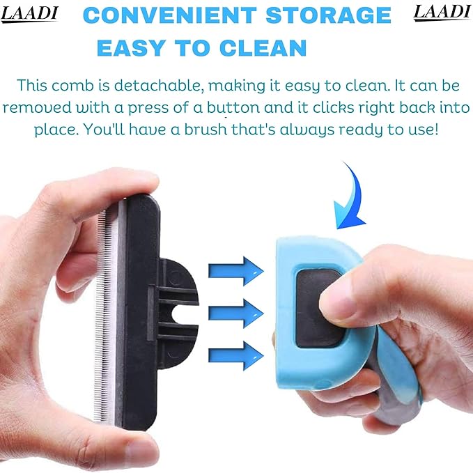 LAADI Deshedding Tool for Dogs and Cats - Reduces Shedding by Up to 95% in Less Than 10 Minutes - Professional Grooming Brush for All Hair Types - Ergonomic Design and Skin Massage Needles - Blue