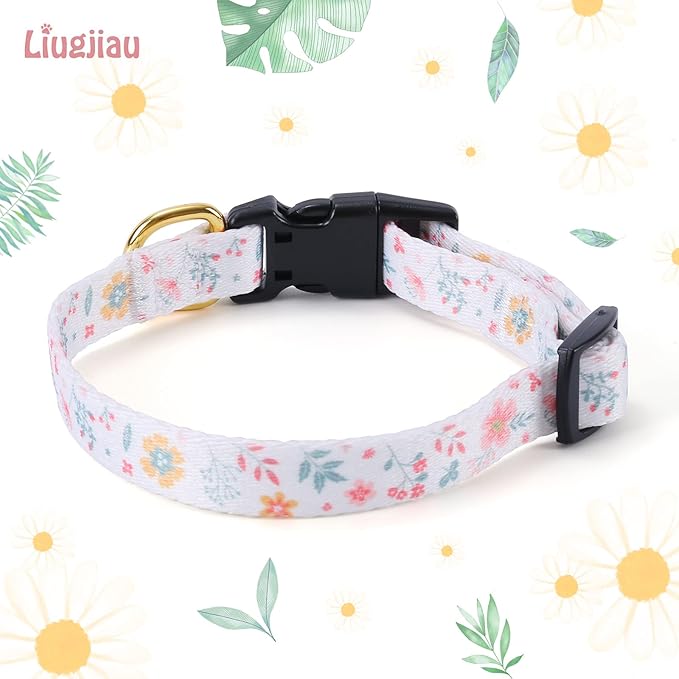 Cotton Handmade Dog Collar for Small Medium Large Dogs,White Flowers with Pendant Cute Dog Collars (Small)