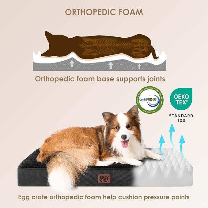 EHEYCIGA Orthopedic XL Dog Beds for Extra Large Dogs with Removable Washable Cover for Crate, Black, 41x27