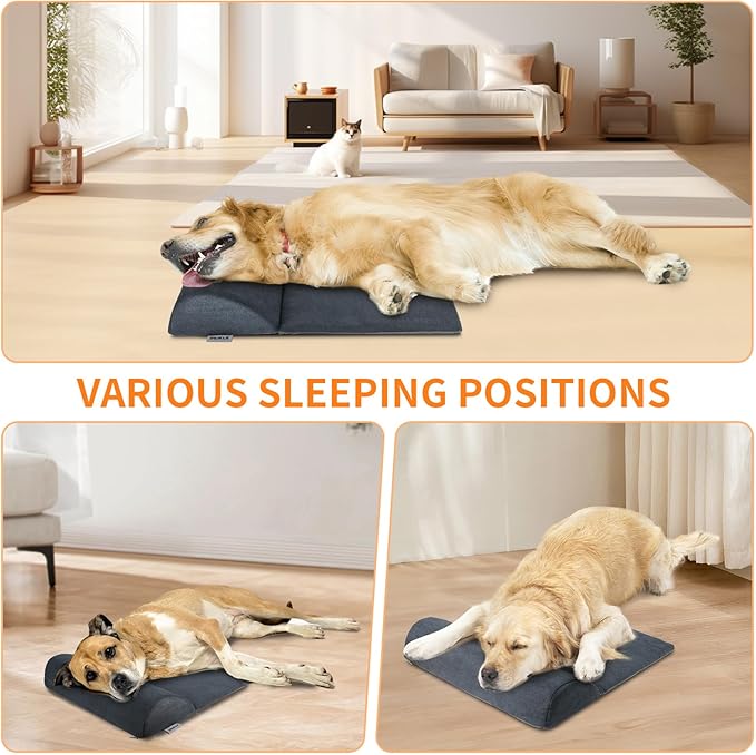 Dog Bolster Pillow with High Resilience Foam, Headrest for Medium Small Dogs, Benefit for Cervical Vertebra and Neck, Easy to Carry, Machine Washable Cover竊낰asy to Clean(Medium)