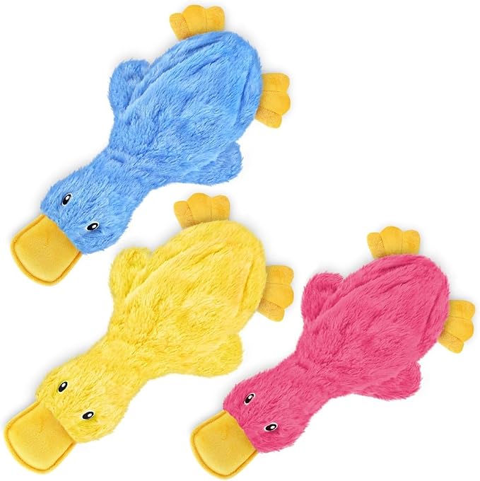 Best Pet Supplies Interactive Squeaky Dog Chew Toy, Ideal Dog Toys for Chewers, Small, Medium & Large Dogs, and Fetch Lovers - Crinkle Duck (Yellow, Blue, Pink), Large