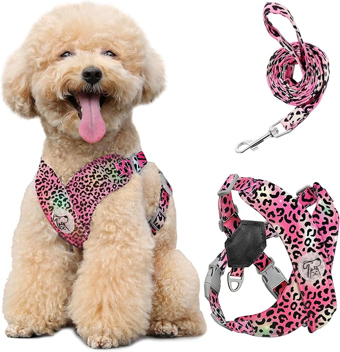 Pawaboo Small Dog Harness and Leash Set, Puppy Harness X-Frame No Pull No Choke, Dog Vest Harnesses Adjustable for Small Medium Sized Dogs,Soft Breathable Pet Harnesses, M, Magenta Leopard