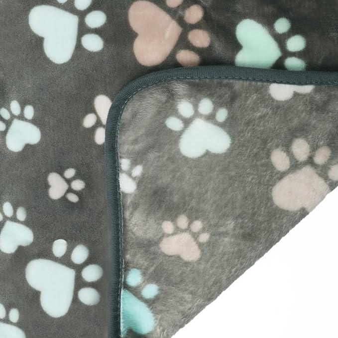 Luciphia 1 Pack 3 Blankets Fluffy Premium Fleece Pet Blanket Flannel Paw Printed Throw for Dog Cat(Small 23x16'', Grey/Brown/Blue)