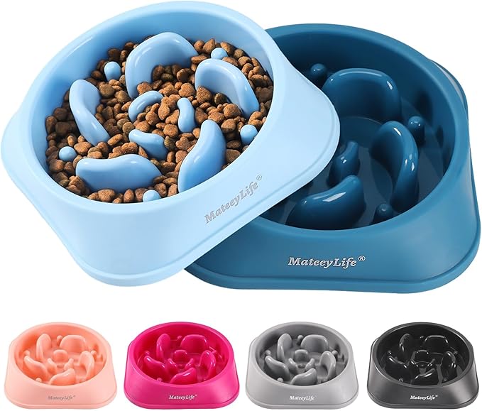 MateeyLife Slow Feeder Dog Bowls 2PCS, Anti-Choking Puzzle Dog Food Bowls, Anti-Slip Interactive Feeding Slow Down Eating, Bloat Stop Maze Dishes for Medium Breeds