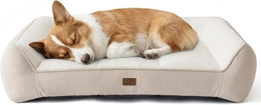 Bedsure SupportMax Orthopedic Dog Bed Medium Size Dog - Extra Thick Supportive Medium Dogs Beds with Waterproof Washable Cover, Comfort Pet Bed Sofa with Soft Sherpa and Nonskid Bottom, Beige, 35"
