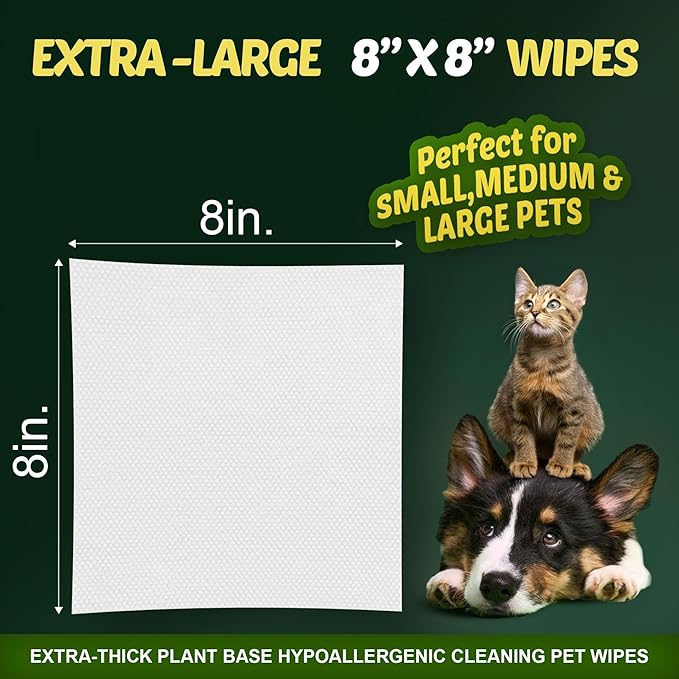 400 Dog Wipes for Paws and Butt Ears Eyes | XL 8x8 Organic Pet Wipes for Dogs | Unscented Dog Wipes Cleaning Deodorizing | Extra Thick Paw Wipes for Dogs Cats Pets | Bonus Glove Wipes Included