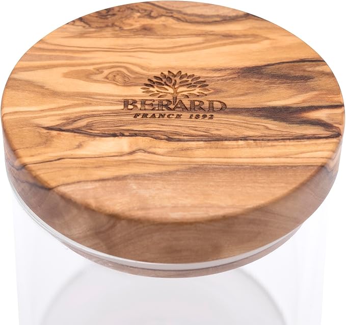 Berard Glass Storage Jar with Olive Wood Lid, 13.5-Ounce Brown
