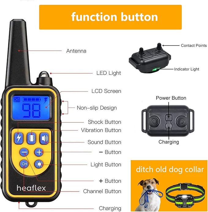 Dog Shock Collar with Remote, Dog Training Electric Collar, Waterproof Rechargeable, 1640ft Dog Shock Collar with LED Light, Beep, Vibration, Shock for Medium/Large 3 Electronic Collars Dogs