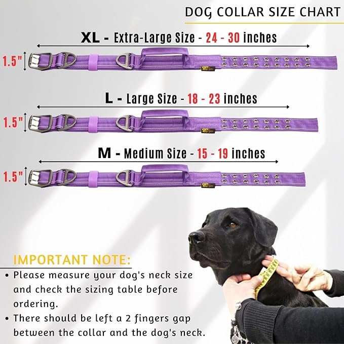 ADITYNA Heavy Duty Dog Collar for Medium Dogs - Reflective Purple Collar with Handle for Training, and Walking - Wide, Thick, Tactical, Soft Neoprene Padded