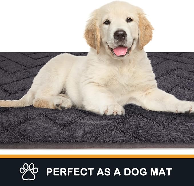 PURRUGS Dirt Trapping Door Mat 24" x 35.5", Non-Slip Machine Washable Entry Rug, Dog Doormat, Indoor Front Door Mat, Super Absorbent Entryway Rug for Muddy Shoes & Paws, Grey