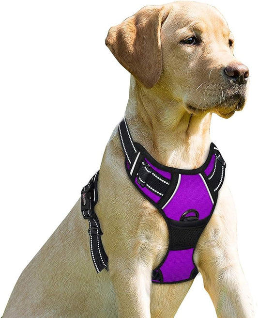 BARKBAY No Pull Dog Harness Front Clip Heavy Duty Reflective Easy Control Handle for Large Dog Walking(Purple,XL)
