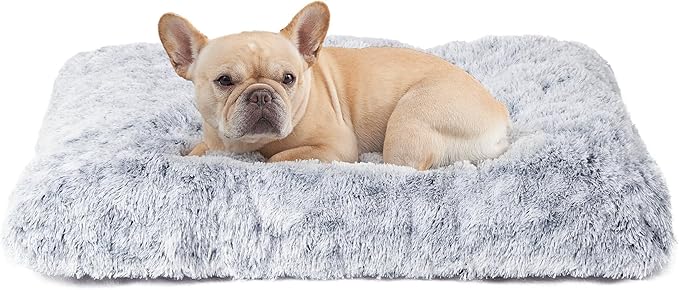 EHEYCIGA Fluffy Dog Crate Bed for Medium Dogs, Plush Faux Fur Crate Pad, Calming Anti Anxiety Medium Dog Bed, Washable Soft Warm Crate Mat with Non-Slip Bottom