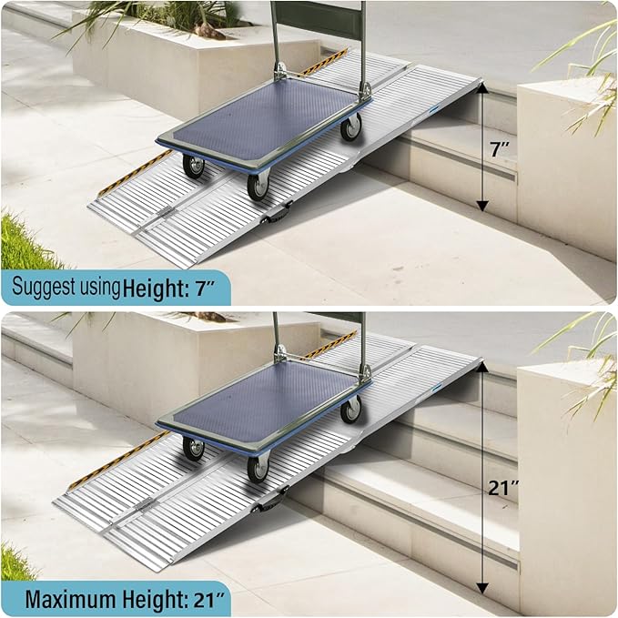 7FT Wheelchair Ramp, Anti-Slip Aluminum Folding Portable Handicap Threshold Entry Ramp for Home, Doorways Steps, Scooter, Stairs, 600LBs Capacity