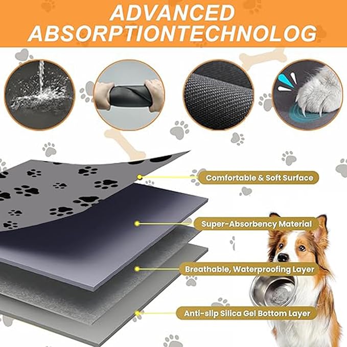 Pet Feeding Mat Dog Cat Food Mat for Floors Waterproof Food and Water Bowl Mats for Indoor Absorbent Non-Slip Dog Food Mat Quick Dry Pet Food Mats 12x20in Light Gray
