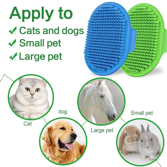 2Pack Dog Bath Brushes, Dog Grooming Brush Pet Bath Brush Scrubber Pet Shampoo Brush Soothing Massage Rubber Comb with Adjustable Ring Handle for Wet Dry Long Short Haired Dogs and Cats