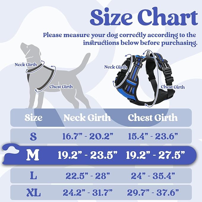 rabbitgoo Dog Harness Medium Sized, No Pull Pet Harness with 3 Buckles, Adjustable Soft Padded Vest with Control Handle, Walking Reflective Pet Vest for Medium Dogs, Blue, M