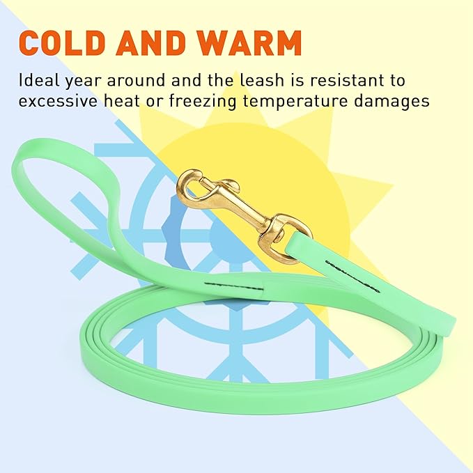 Viper Biothane K9 Working Dog Leash Waterproof Lead for Tracking Training Schutzhund Odor-Proof Long Line with Solid Brass Snap for Puppy Medium and Large Dogs, 15ft Sea Foam Green