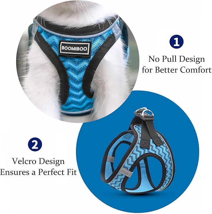 BOOMIBOO Dog Harness with Leash Set, No Pull Adjustable Reflective Step-in Puppy Pet Vest Harnesses for Small Medium Large Dogs and Cats,Blue Stripe M