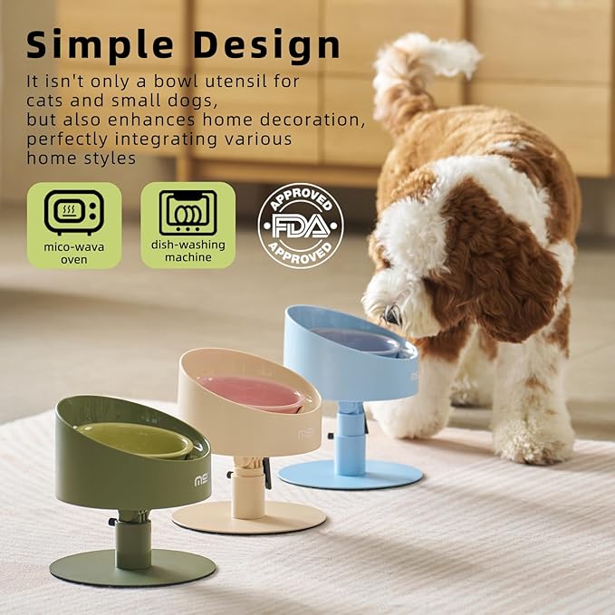 MS!MAKE SURE Adjustable Raised Cat Bowls, Ceramic Elevated Cat Bowls, Pet Bowl with Anti - Slip Rubber Pad, Leak - Proof, Lead & Cadmium Free, Whisker - Friendly, for All Life Stages of Age Green