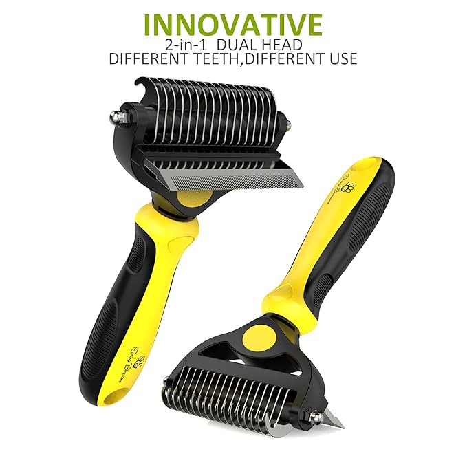 Spring Blossoms-2 in 1 Professional Grooming Rake for Cats & Dogs-Dematting Comb for Easy Mats & Tangles Removing,Pet Brush Safe No More Nasty Shedding and Flying Hair (Lemon Yellow)
