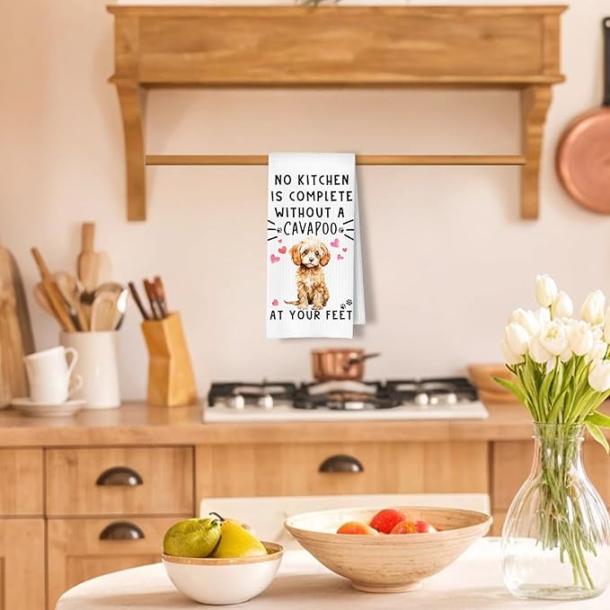 Cavapoo Funny Dog Kitchen Towels - A Kitchen is Not Complete Without A Cavapoo Dish Towel Waffle Weave Dish Towels for Home Bathroom,Dog Lovers Gift,16×24 Inch