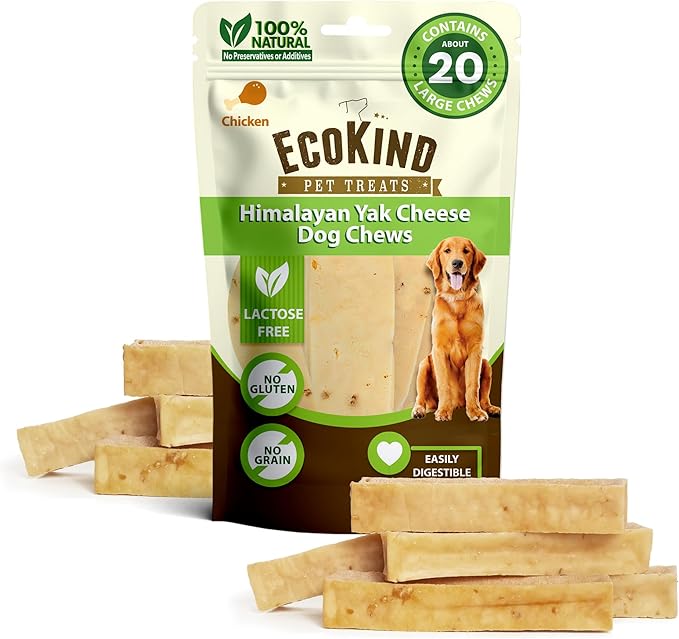 EcoKind Premium Gold Yak Cheese Himalayan Dog Chews, Dog Treats Large Breed, All Natural, High Protein Dog Chew, Chicken, Large - 18+ Chews