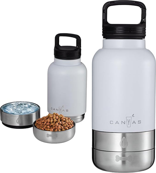Insulated 32oz Stainless Steel Dog Water Bottle with Food & Water Bowls, Leak-Proof Pet Travel Dispenser for Dogs, Portable for Hiking, Walking, Outdoor